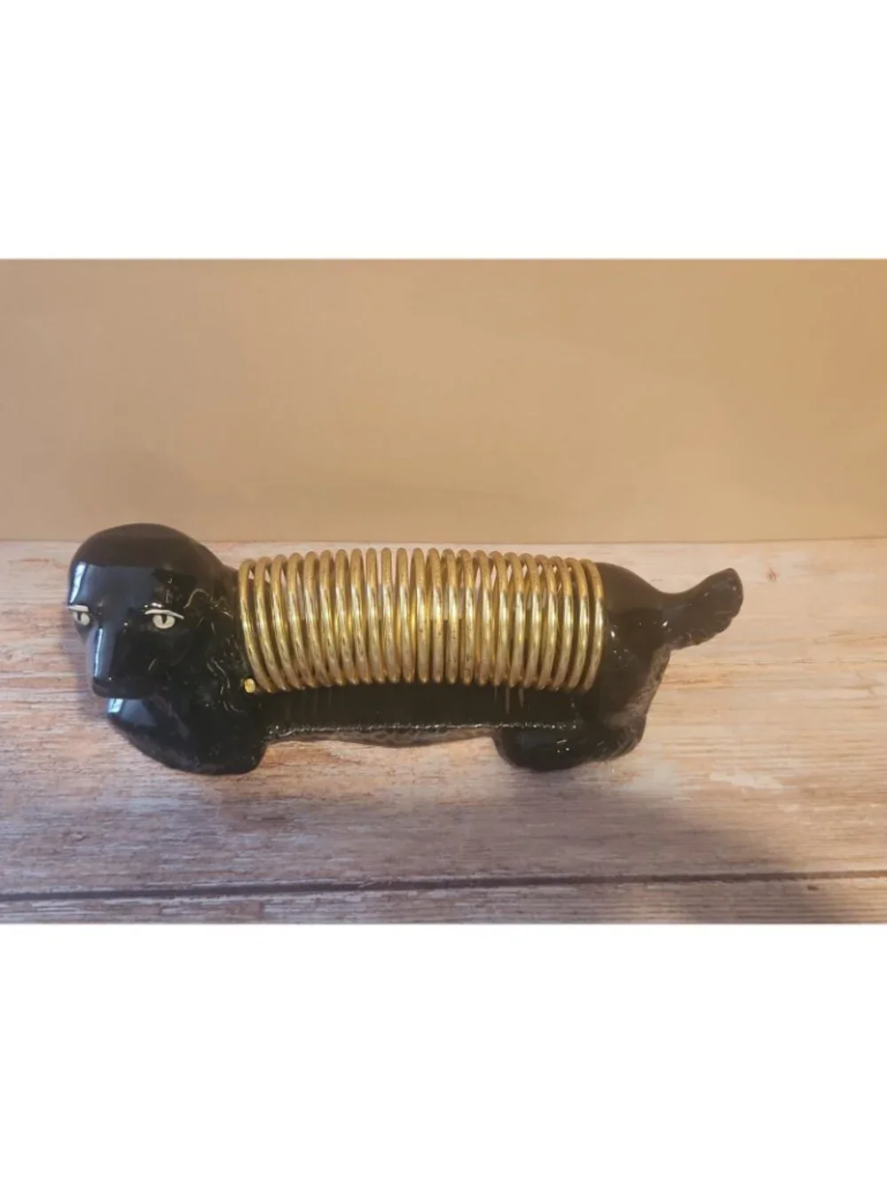 Vtg~MCM~Black/Gold~Ceramic~Dachshund~Cocker Spaniel~Dog~Desk Letter Card Holder